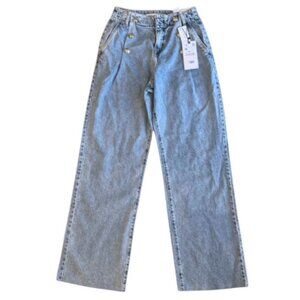 Zara blue wide leg denim jeans with gold buttons size 6